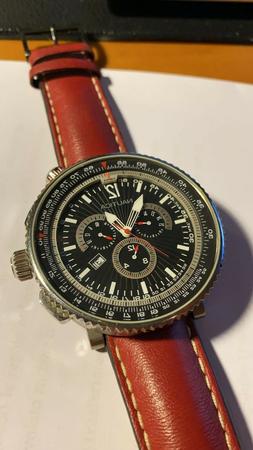 Nautica A37506 - Titanium case - Cronografo - Red Leather