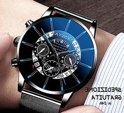 O Casual Regalo Uomo Qualit&agrave; Top Elegante Nero Finiture Blu