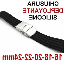 O Silicone Gomma Deployante Nero 16mm 18mm 20mm 22mm 24mm