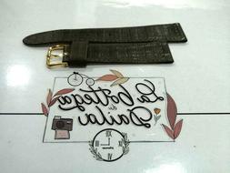 O Vera Pelle Verde Scuro 19mm Fibbia Oro Nuovo Vintage