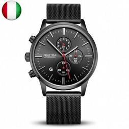 MEGIR - Cronografo da uomo, al quarzo, con cinturino a rete 