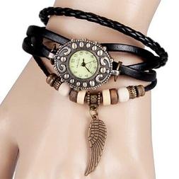 O Vintage Bracciale Pelle E Pendente Ala Donna Ragazza Retro