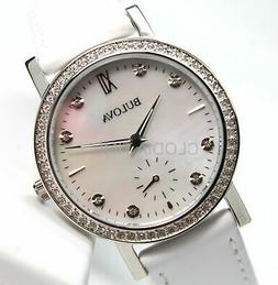 Bulova Donna Lady Crystal Swarovski Madreperla Bianca Pelle 