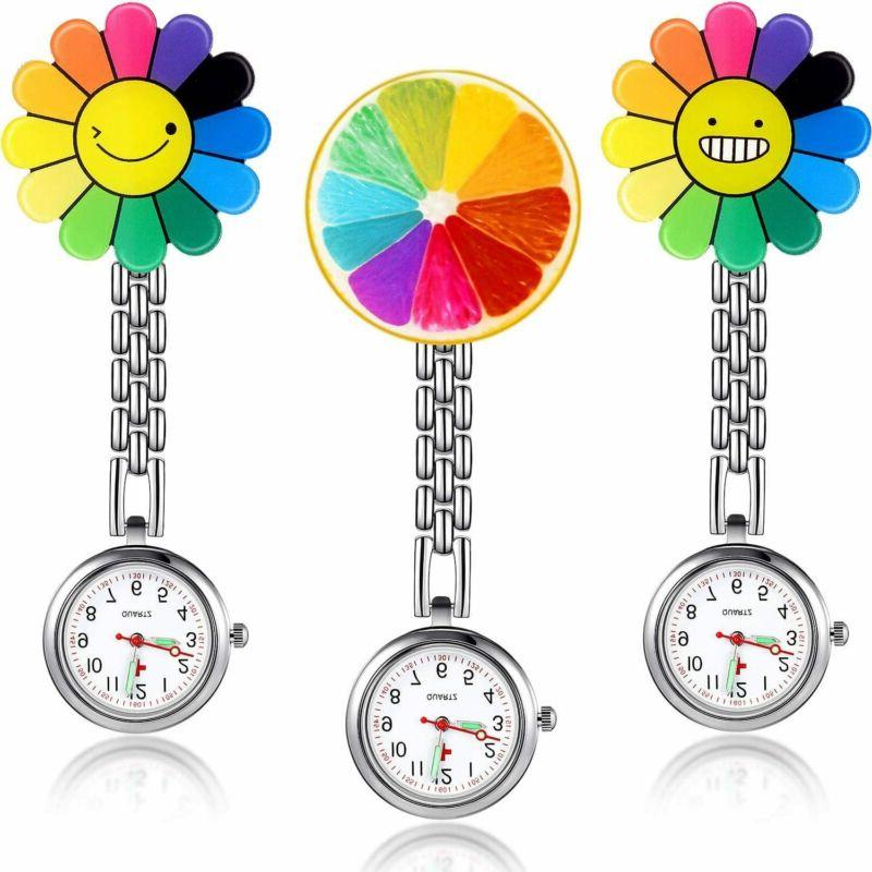3 pezzi orologio da infermiera taschino girasole