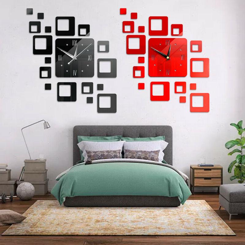 3d diy grande orologio parete a specchio