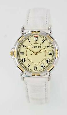 Fossil Beige Unisex Acciaio Inox Argento Oro Bianco Pelle Qu
