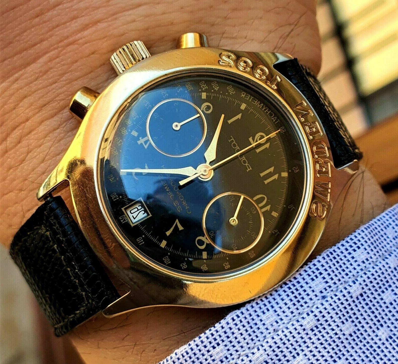 chronograph gold pl 3133 black dial sweden