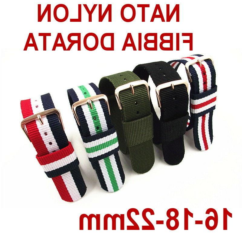 cinturino orologio nylon fibbia dorata oro 16mm