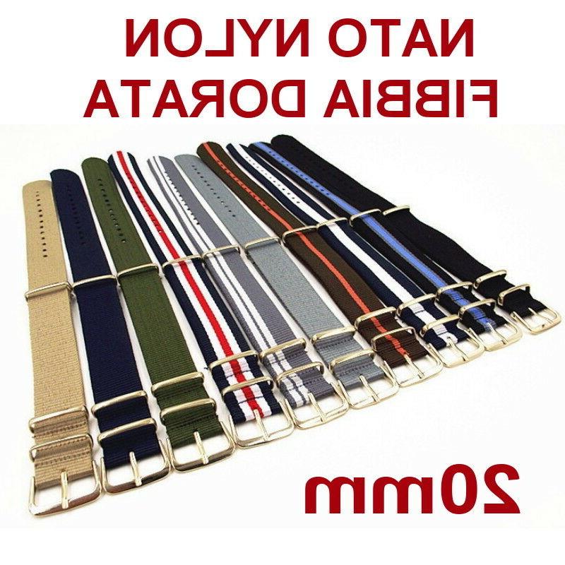 cinturino orologio nylon fibbia dorata oro 20mm