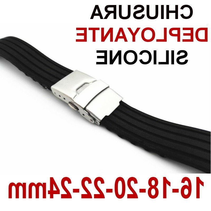cinturino orologio silicone gomma deployante nero 16mm