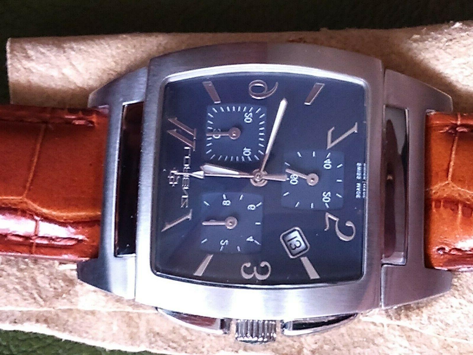 cronografo quadrato swiss made raro quadrante blu