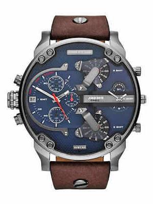 dz7314 uomo 57mm acciaio pelle blu marrone