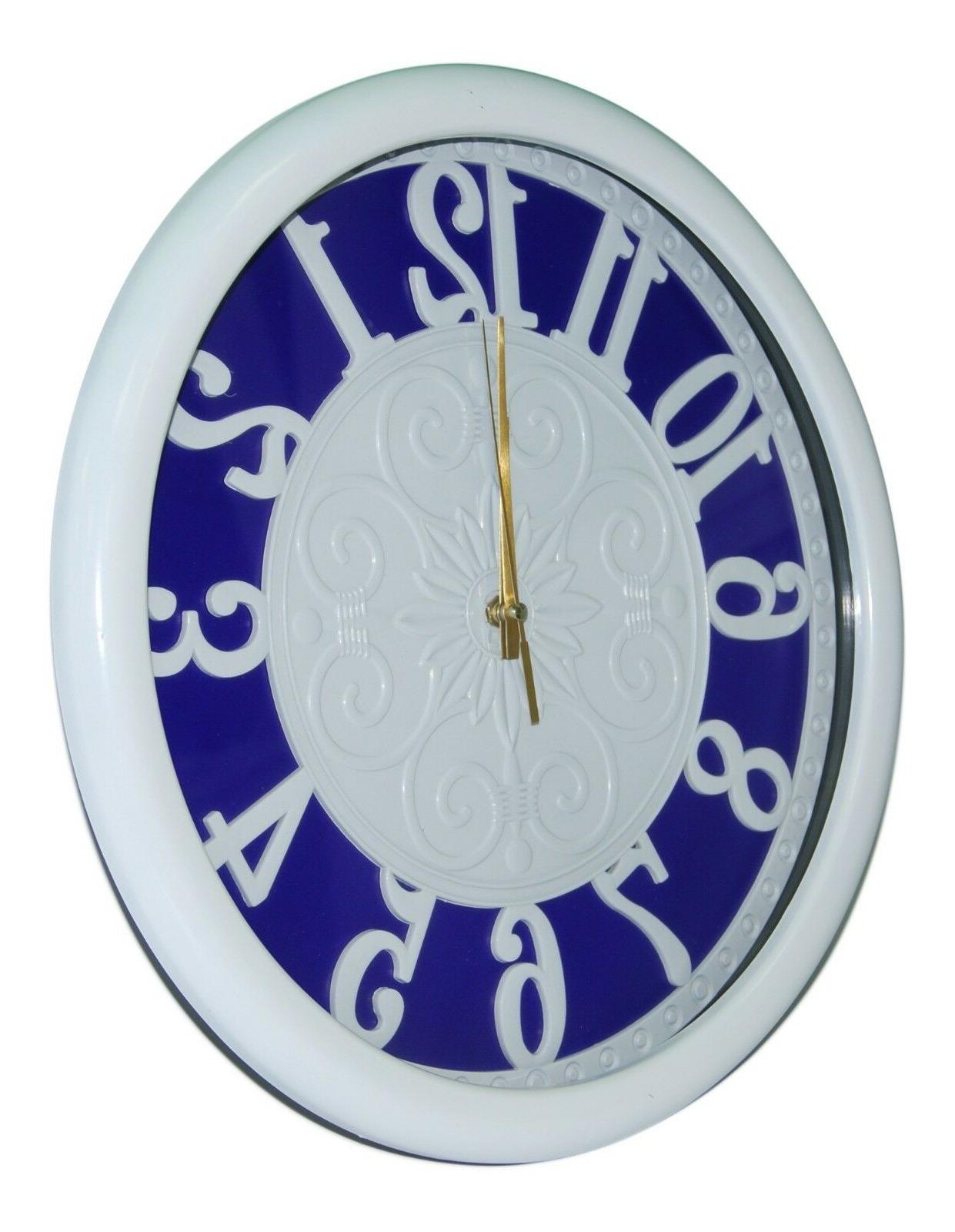 grande 35cm bianco e blu muro orologio
