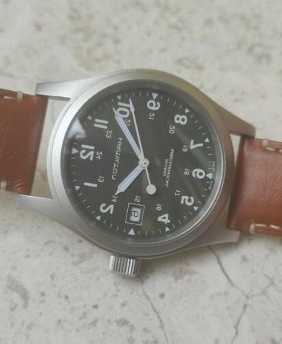 khaki vintage mechanical h694190 38mm greenno automatic