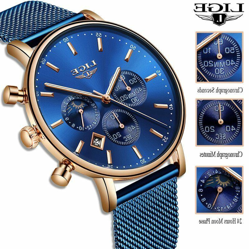 lige 2019 women fashion blue quarzo watch