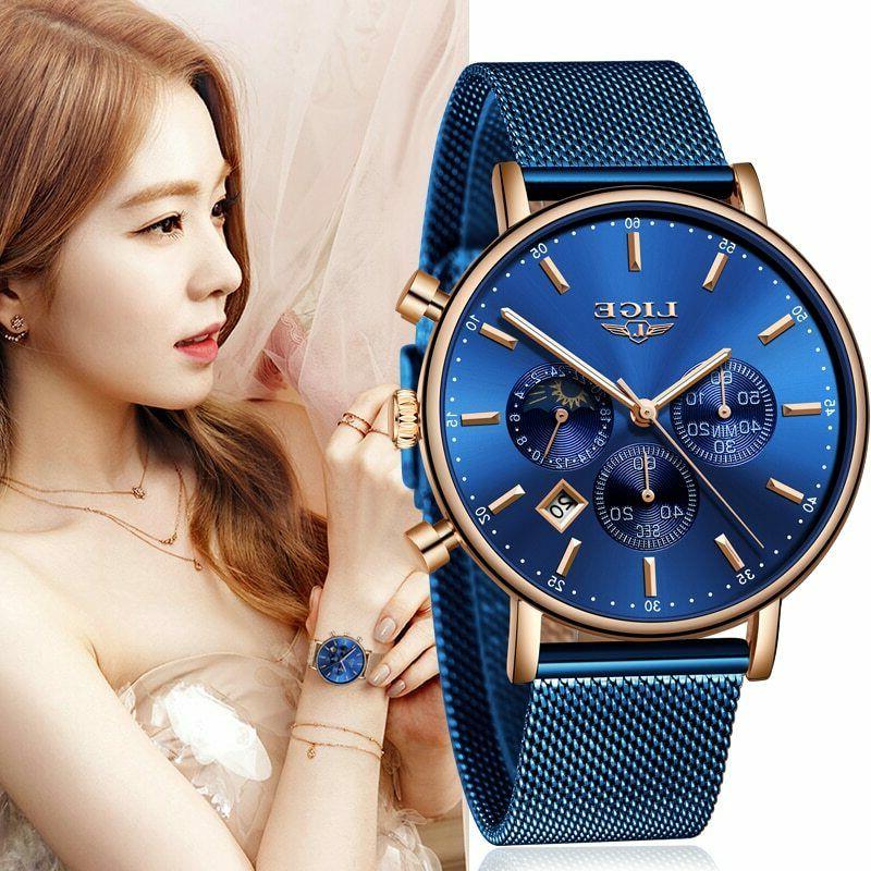 lige women fashion blue quarzo watch lady