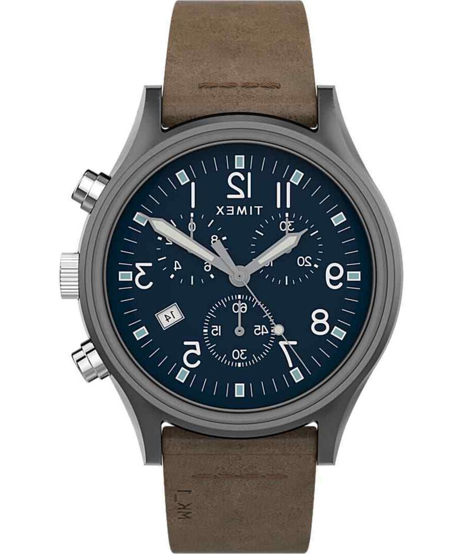 mk1 steel chronograph 42mm leather strap watch