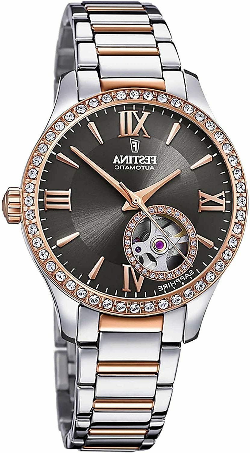 orologio automatico donna acciaio fondo nero e