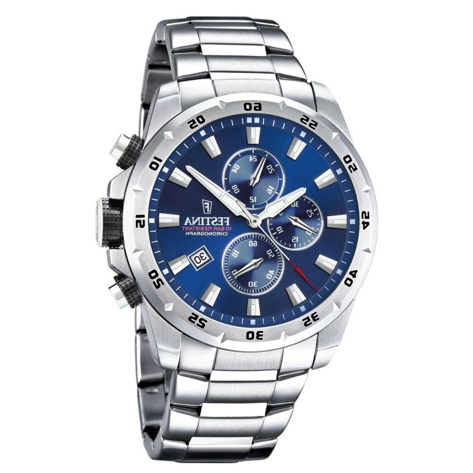 orologio cronografo da polso uomo quadrante blu