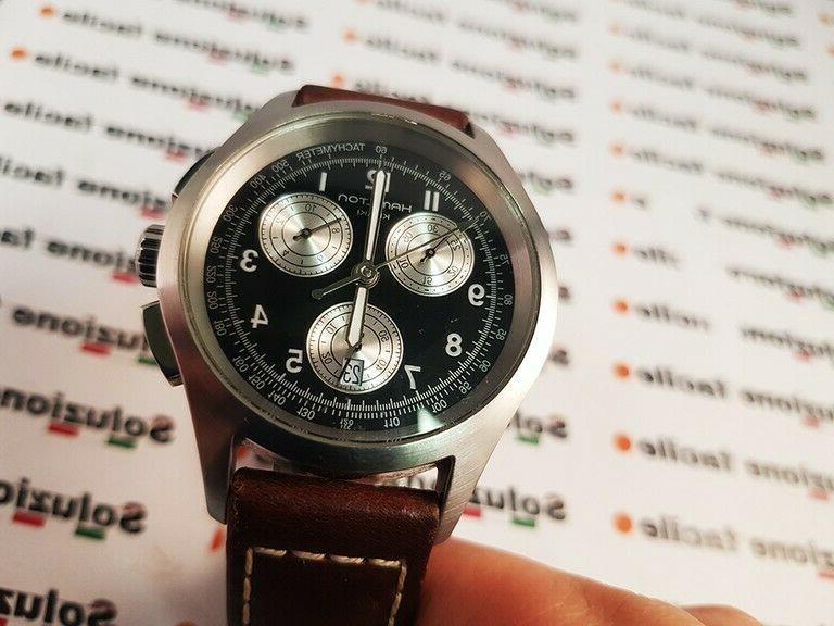 orologio cronografo quarzo khaki field pelle marrone