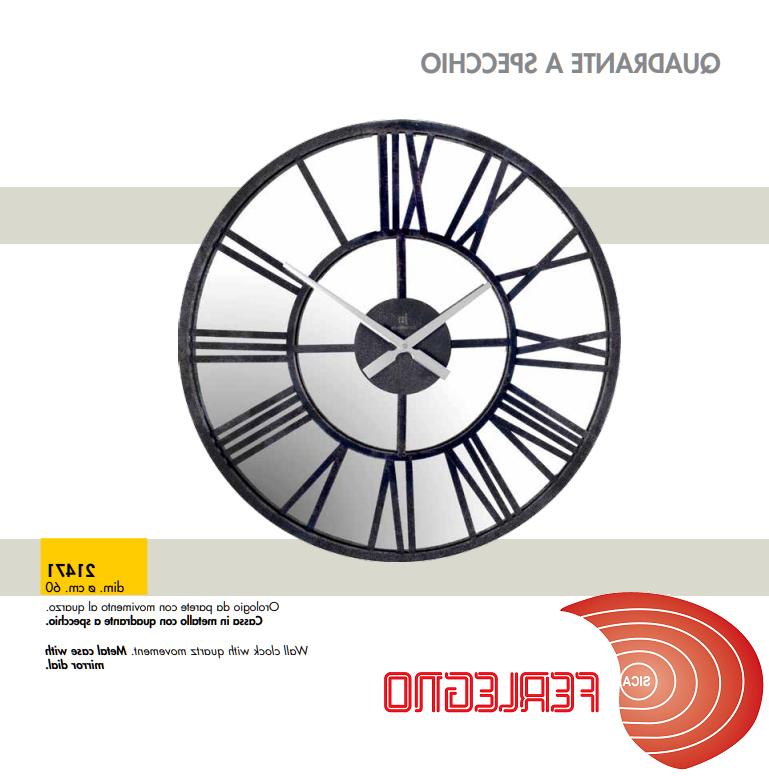 orologio da parete rotondo in metallo specchiato