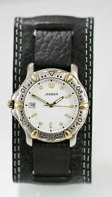 O Da Uomo Acciaio Inox Argento Oro 30m Nero Wide Pelle Bianc