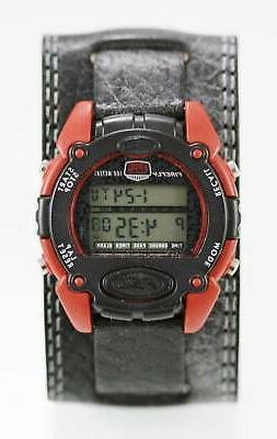 O Da Uomo Chrono Allarme Luce 24hr Rosso Plastica Nero Pelle