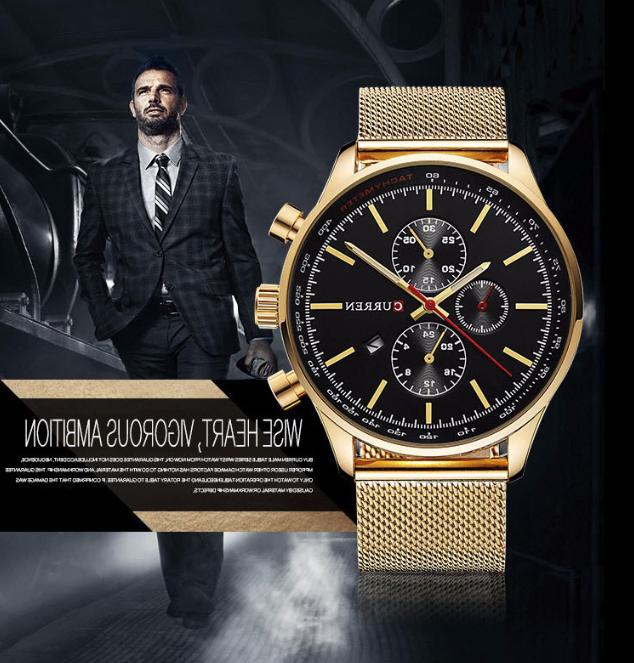 orologio da uomo di marca nero dorato