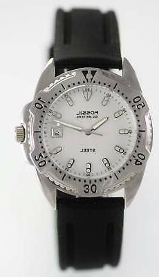 O Da Uomo Gomma Nera Argento Acciaio Inox Data Acqua Re 100m