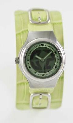 O Donna Grande Tic Verde Pelle Argento Acciaio Acqua Resist 