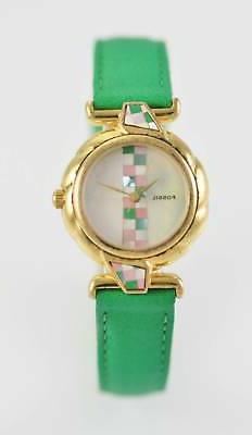 O Donna Madreperla Acciaio Inox Oro Verde Pelle Acqua Resist