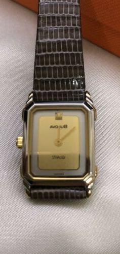 O Donna Bulova P4 Marrone E  Pelle Vintage Nuovo Con Garanzi