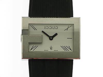 orologio g acciaio quadrante rettangolare cinturino gomma