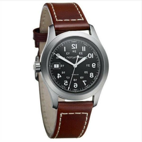 orologio khaki h68481533 uomo in pelle marrone