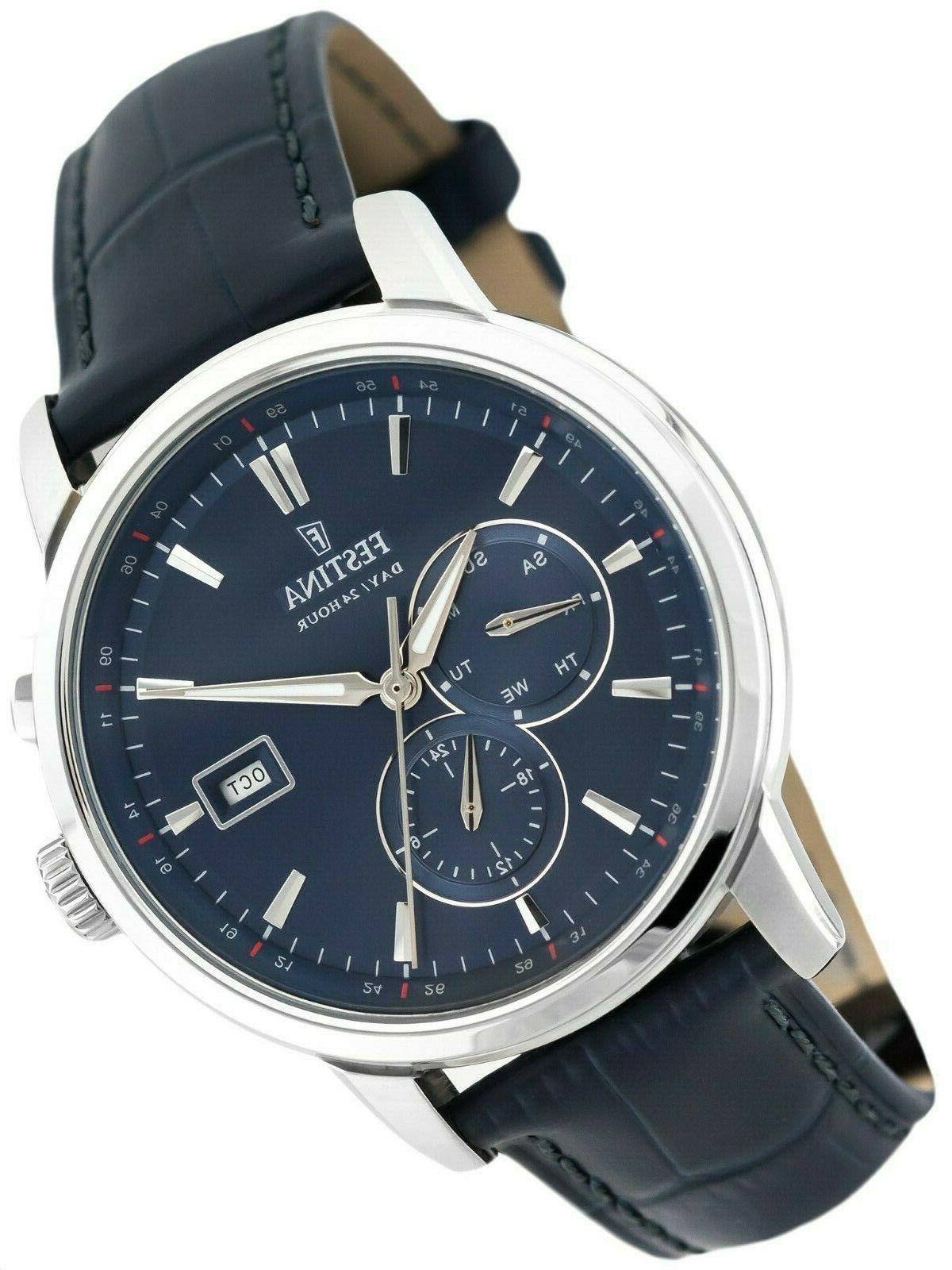 orologio multifunction uomo f20280 acciaio pelle blu