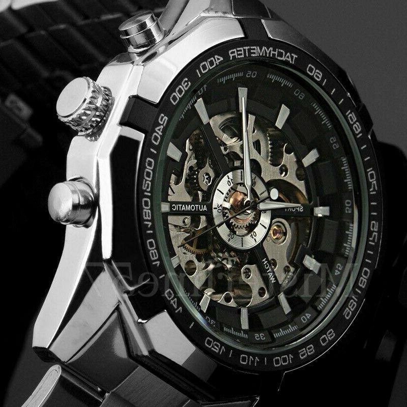 orologio uomo automatico meccanico casual skeleton fondo