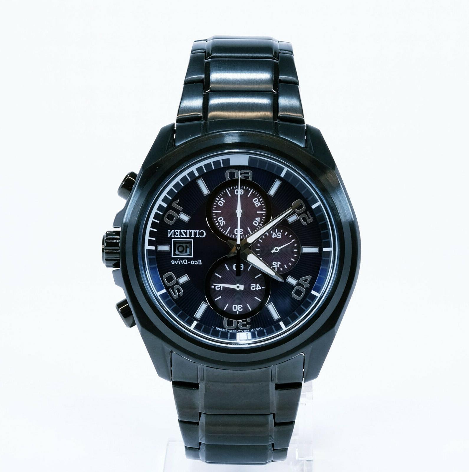 orologio uomo ecodrive pvd nero quadrante blu