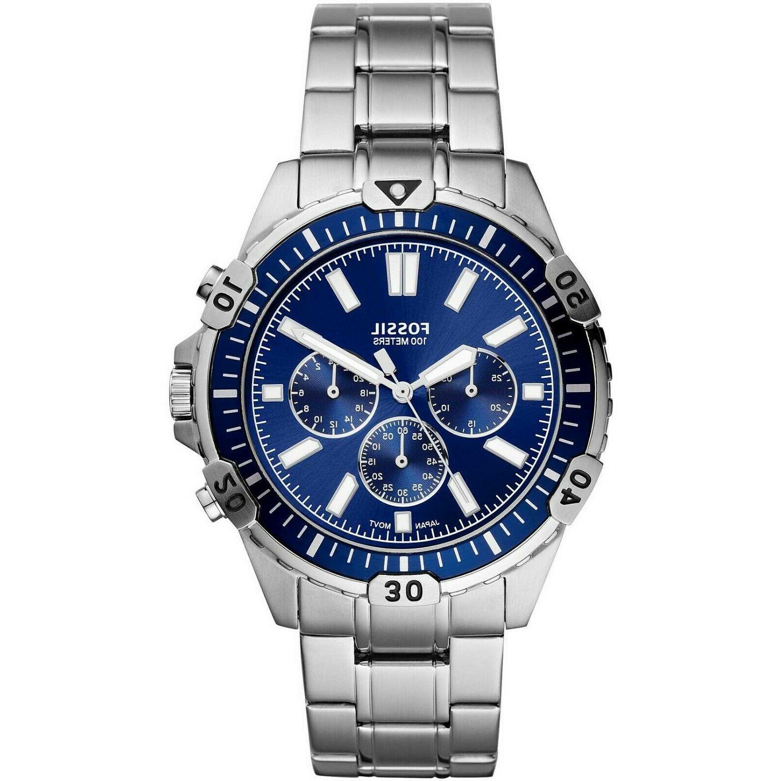 orologio uomo in acciaio cronografo quadrante blu