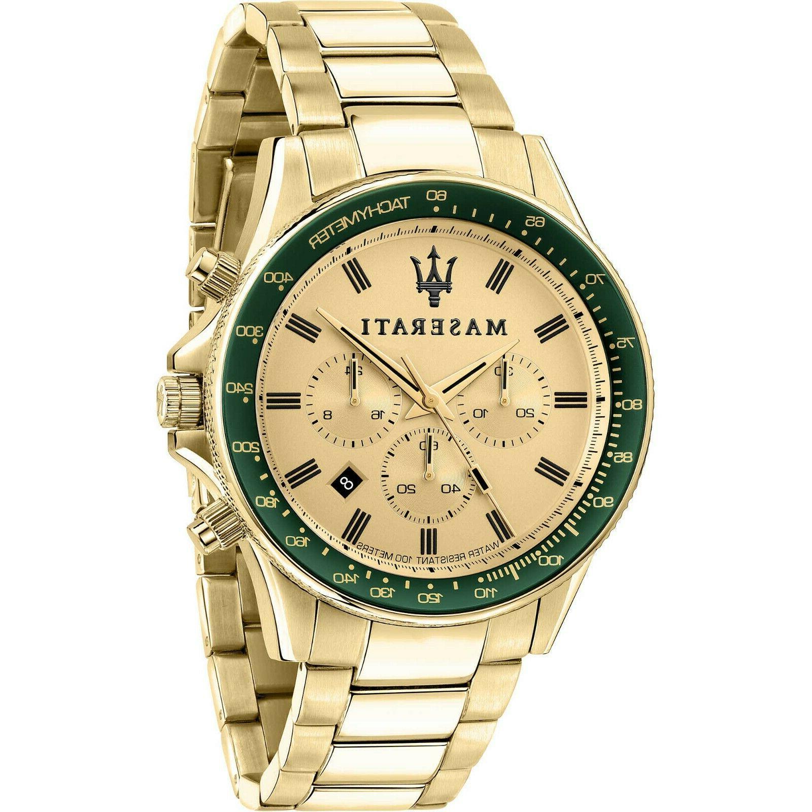 orologio uomo in acciaio dorato cronografo sfida