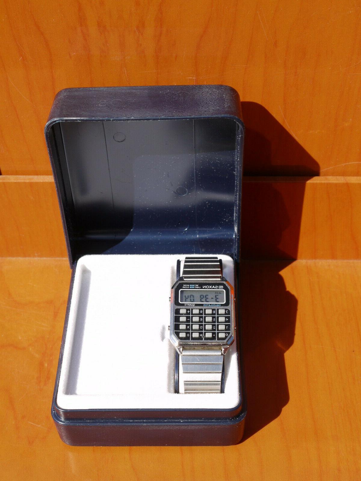 orologio vintage lcd calcolatrice saxon con scatola