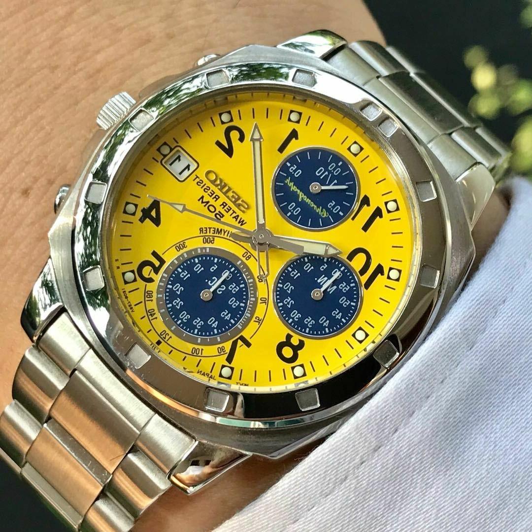 orologio vintage retro sks053p1 quadrante giallo cronografo