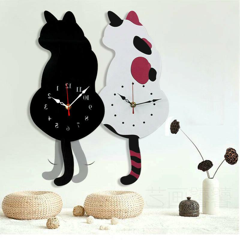 oscillante coda muro orologio gatto forma acrilico