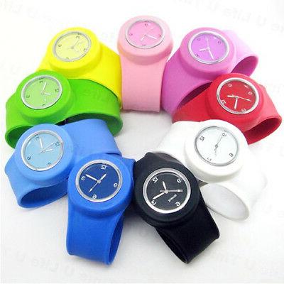 plastica colorata unisex gomma bambini slap orologio