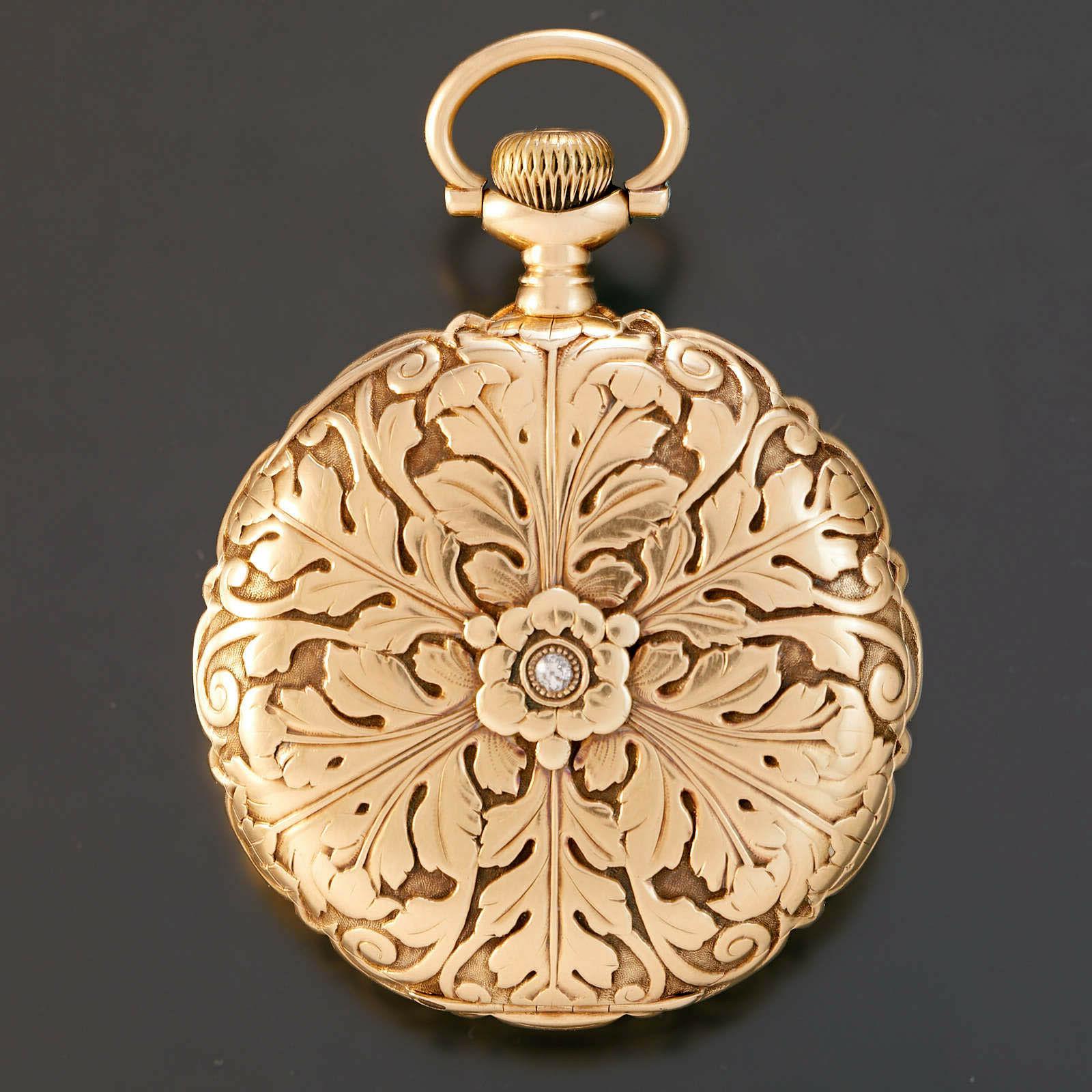 raro 14k oro e diamante tasca orologio