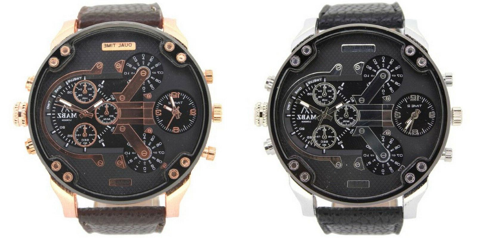 uomo dual time zone cinturino in pelle