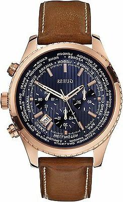 O Watch Man Uhr Pursuit W0500g1 Crono Blu Pelle Marrone Rame