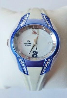 v91 orologio donna bianco blu strass brillantini
