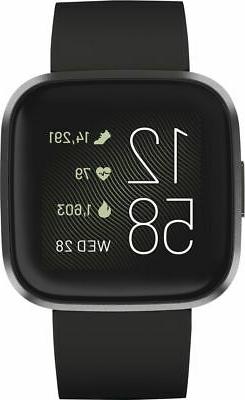 Fitbit - Versa 2 Smartwatch 40mm Aluminum - Black/Carbon wit