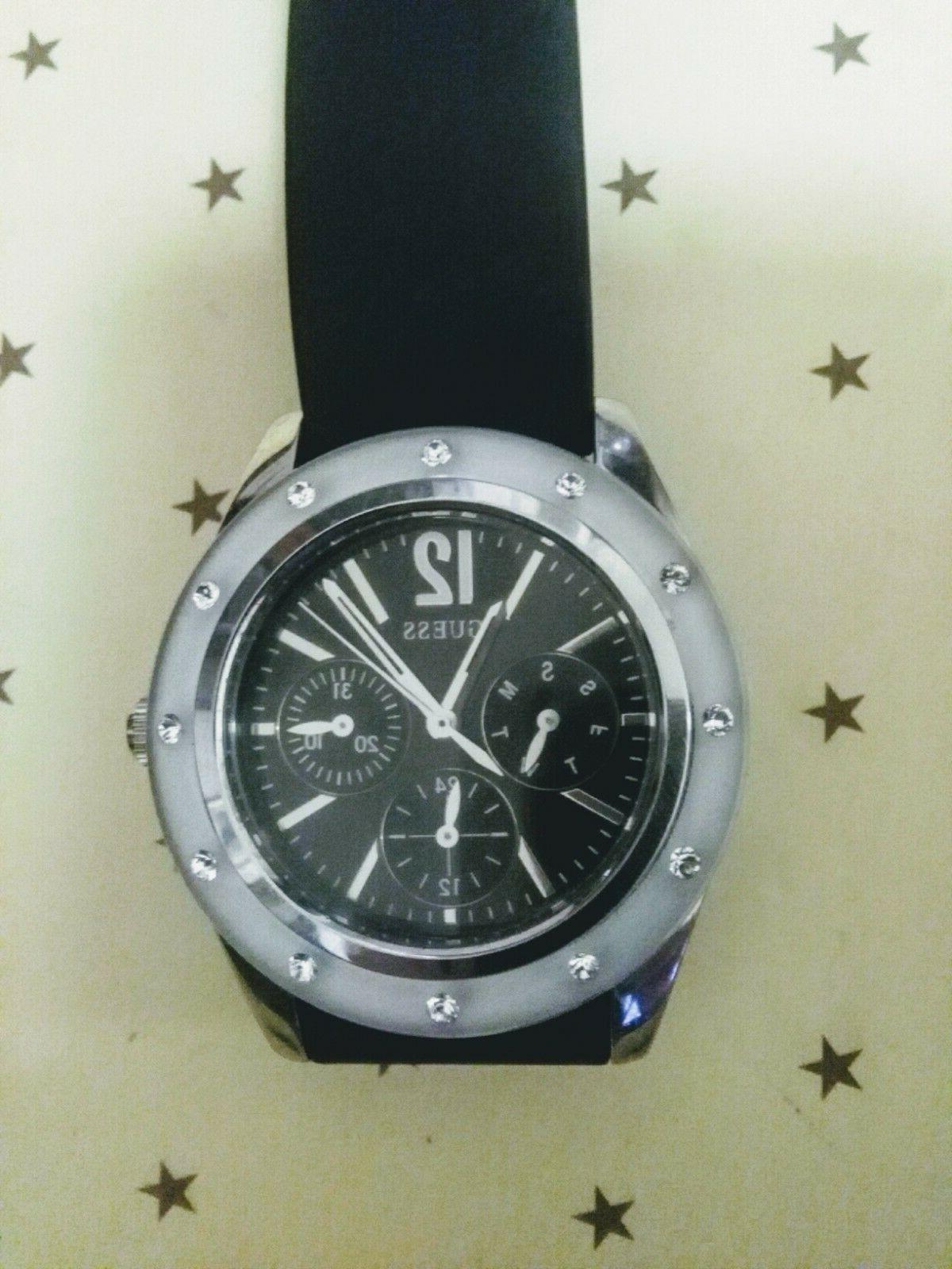 watch orologio chrono silicone nero e strass