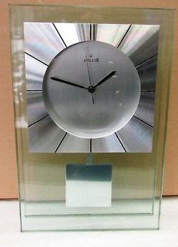 BULOVA MANTEL CLOCK - MINERAL GLASS CASE WITH ALUMINUM ACCEN
